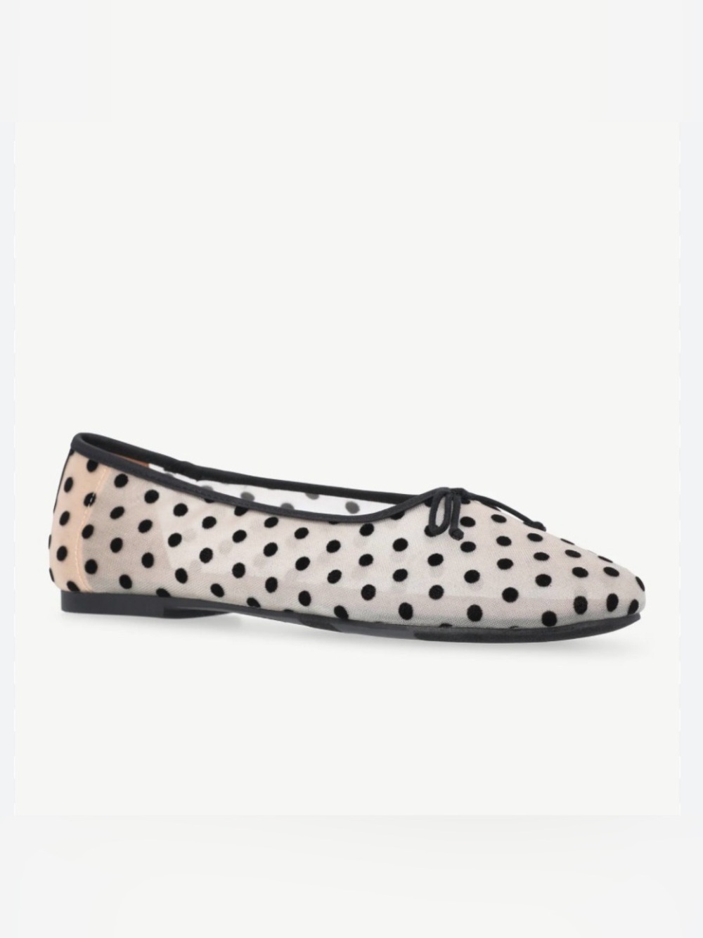 Sheer Polka Dot Bow Ballet Flat - Black on Cream Mesh